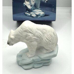Arctic Polar Bear Genuine Porcelain Figurine On Ice Rock Base Collectible Home D